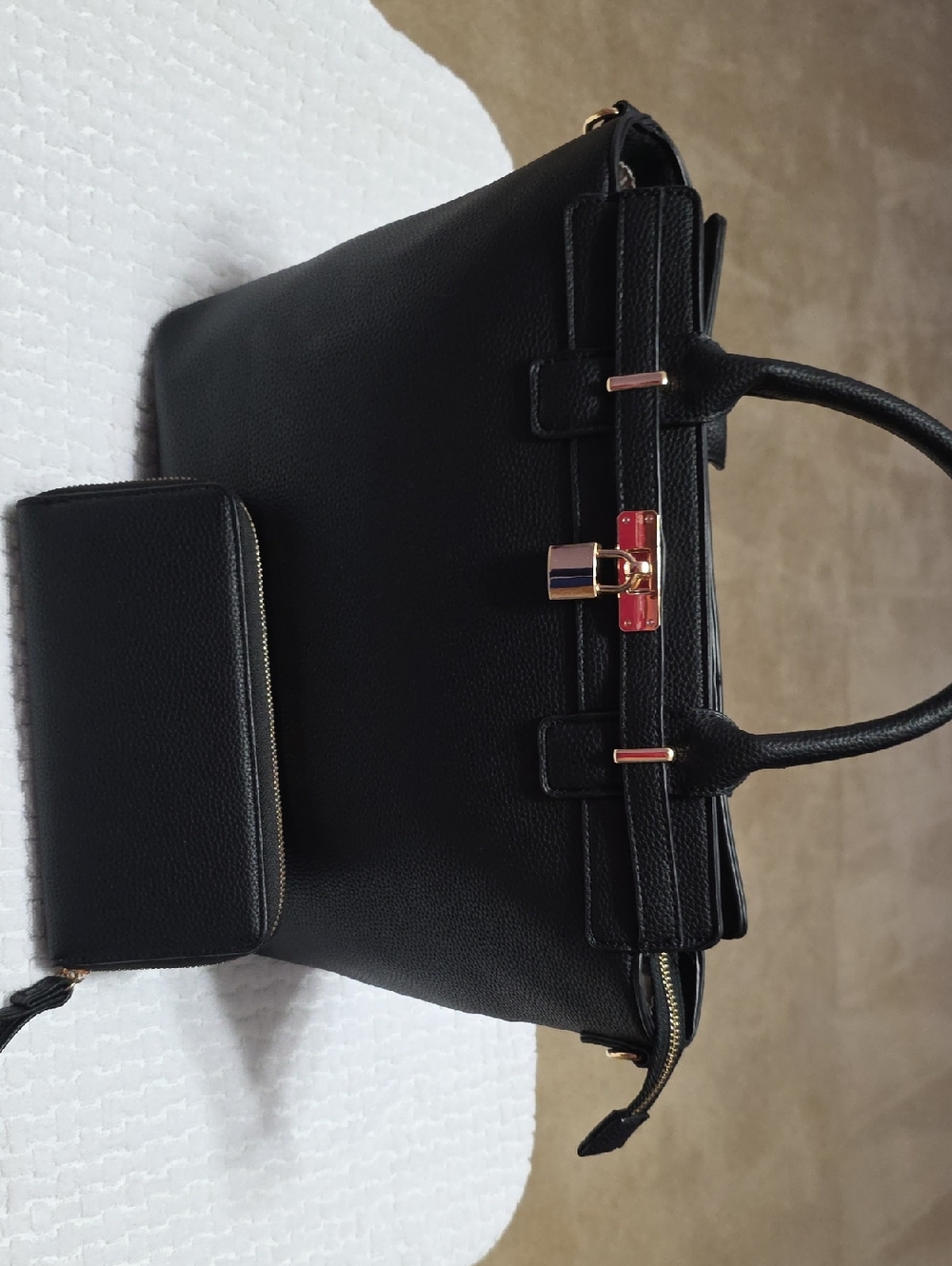 Classic Black Satchel with Matching Zip Wallet